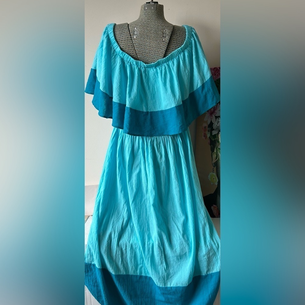 NWOT SWIMSUITS FOR ALL OFF THE SHOULDER TURQUOISE MAXI DRESS 18/20. BEAUTIFUL! - Picture 3 of 9